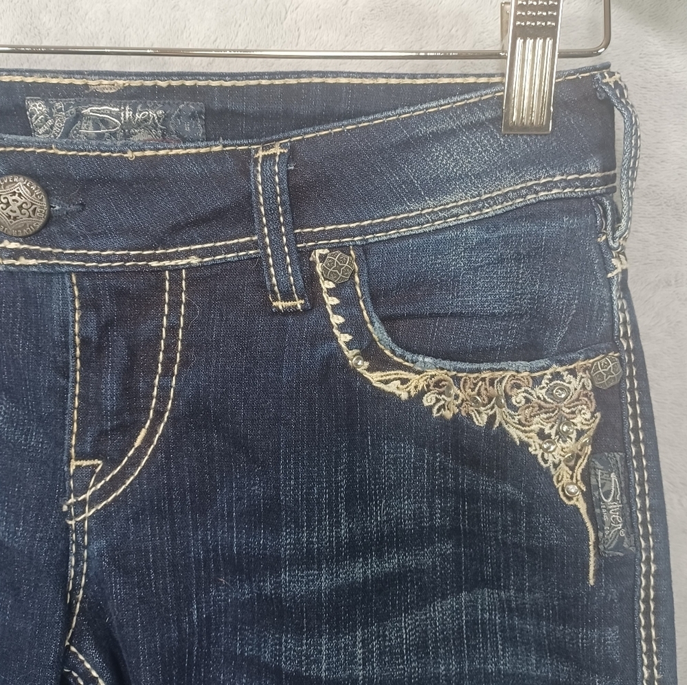 Silver Jeans Tuesday Women's Bootcut Jeans W27 L31Size 6 Dark Wash Embroidered - Picture 6 of 16